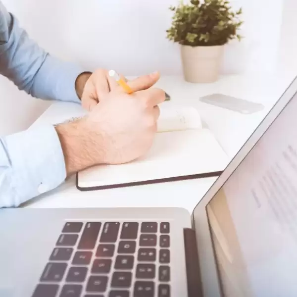 Man researching about what to expect during his first therapy session.