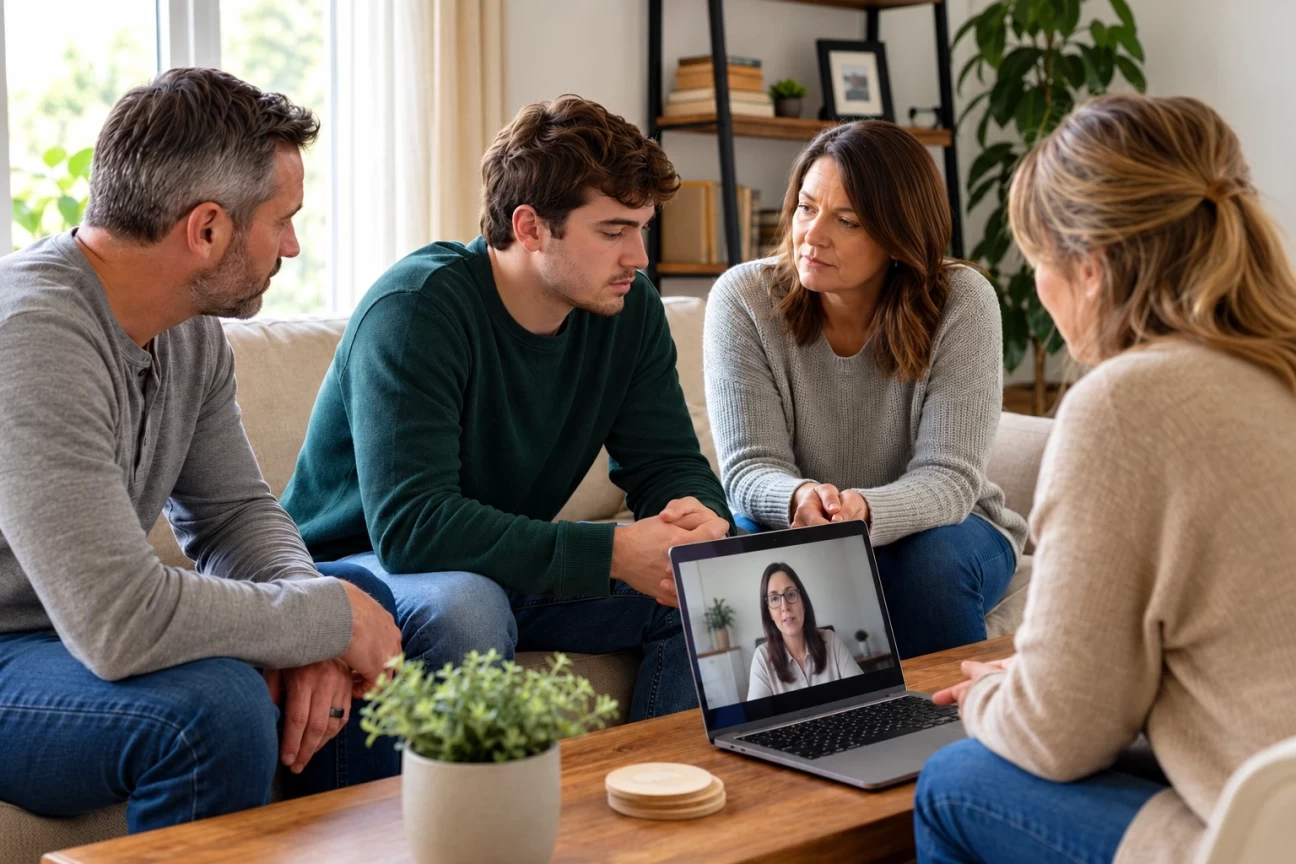 A family in an addiction recovery consultation