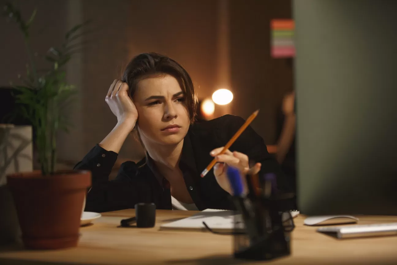 tired woman working high cannabis.