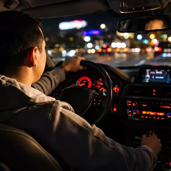 Driver on the road at night